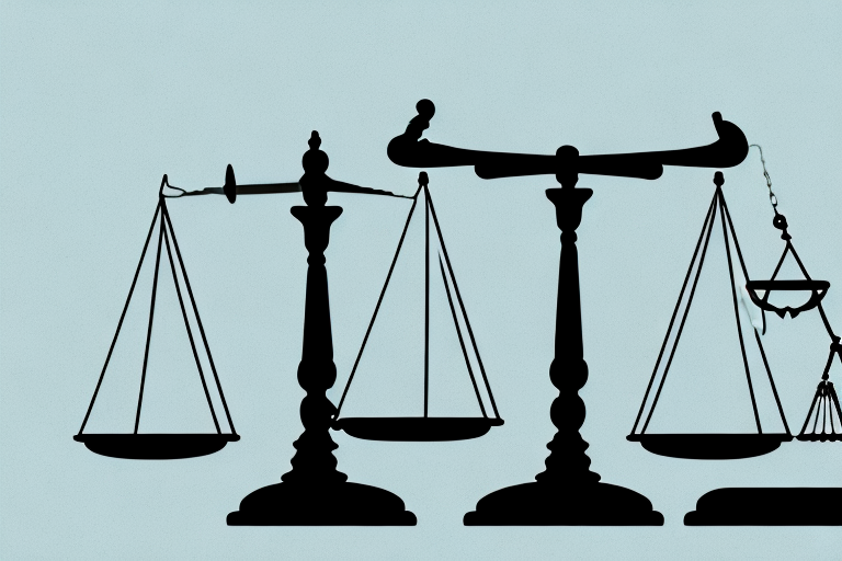 A balanced scale with a broken wedding ring on one side and a legal gavel on the other