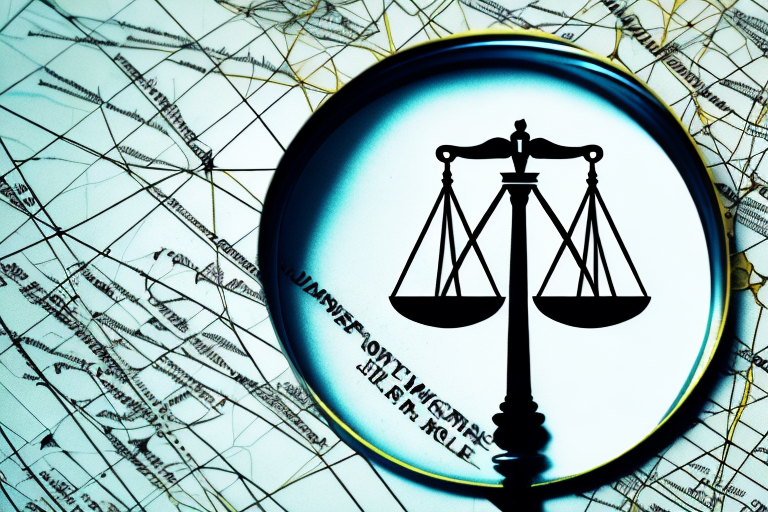 A symbolic scale of justice placed on a geographical map