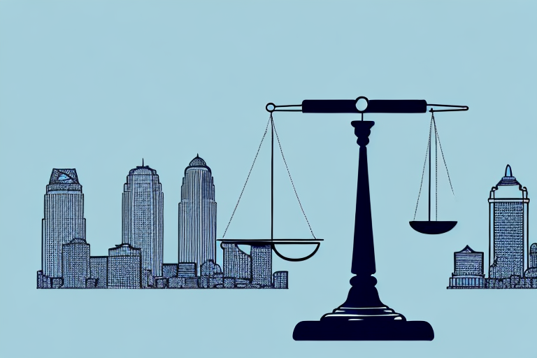 A balanced scale with a broken wedding ring on one side and a gavel on the other
