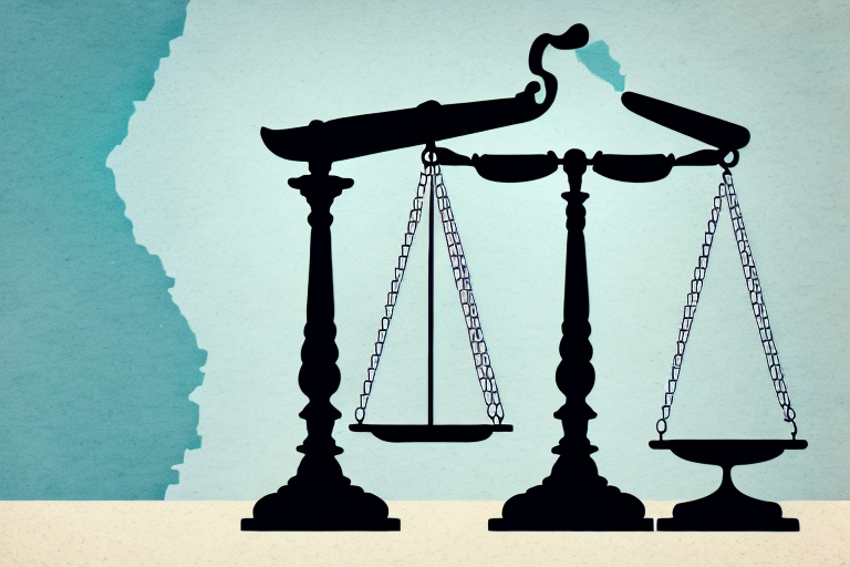 A balanced scale with a divorce paper on one side and a gavel on the other