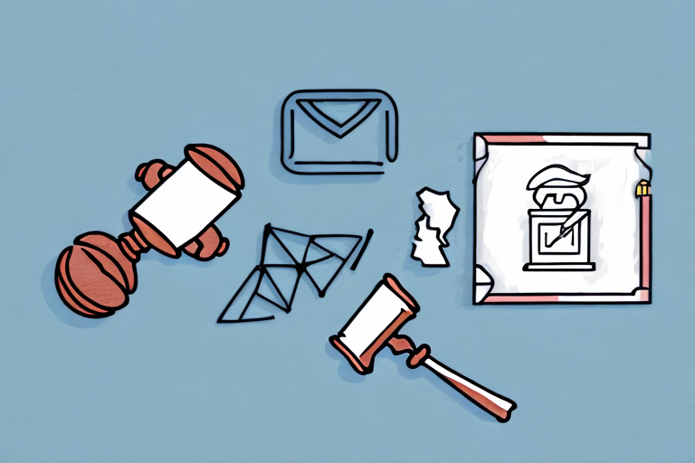 A broken wedding ring next to a gavel on a desk