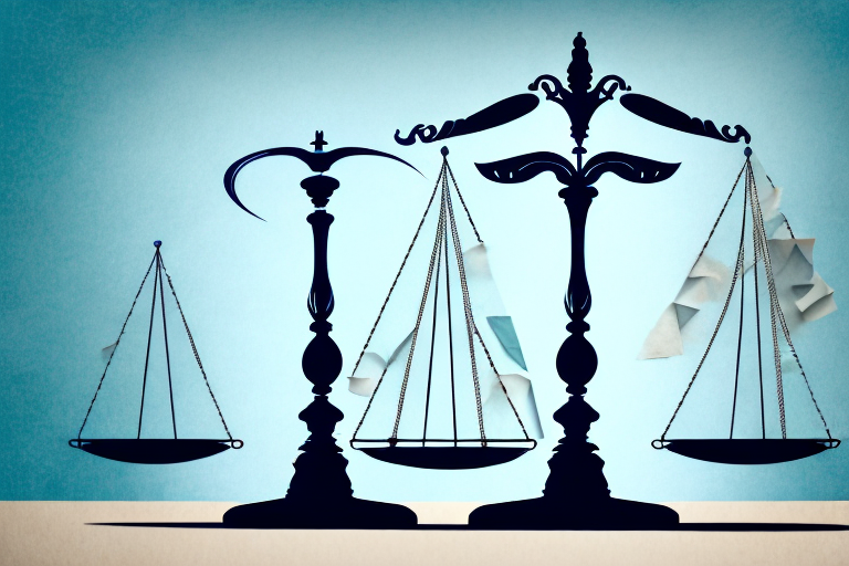 A balanced scale in front of a stylized st. petersburg