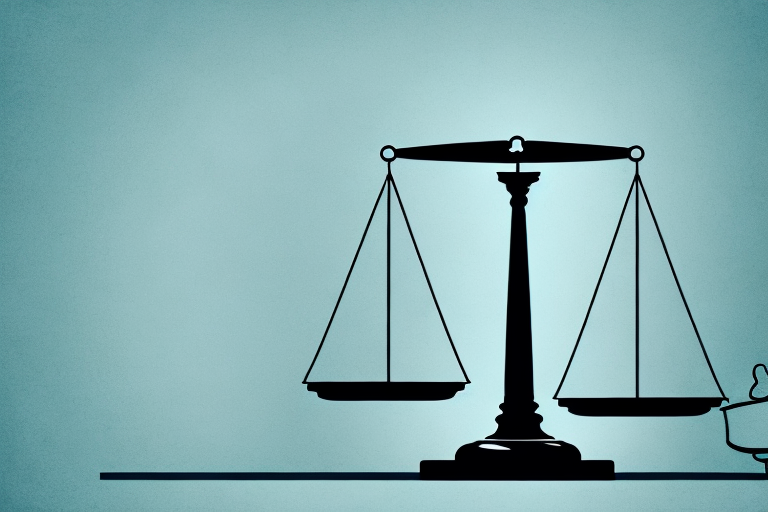 A symbolic balance scale where one side has a gavel representing law and the other side has a car