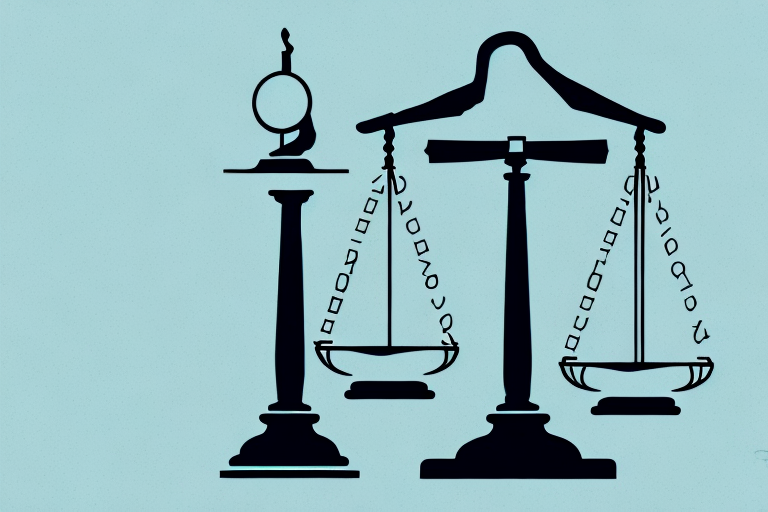 A symbolic balance scale with a gavel on one side and a courthouse on the other