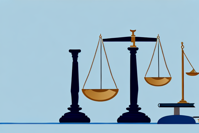 A balance scale with a gavel on one side and a stack of legal documents on the other