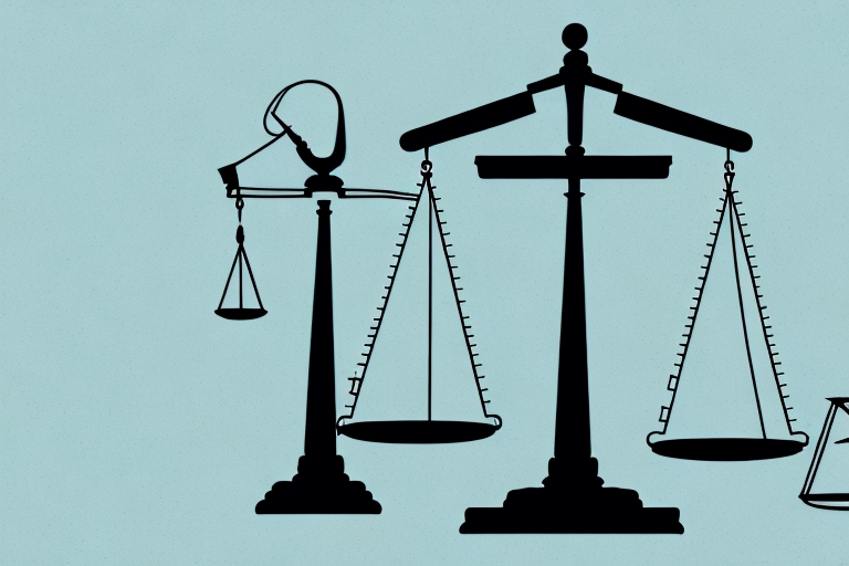 A symbolic balance scale with a courthouse on one side and fort wayne's notable landmarks on the other