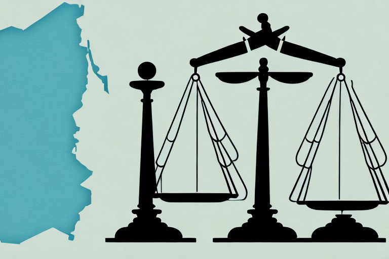 A balance scale with a gavel on one side and a stack of legal documents on the other
