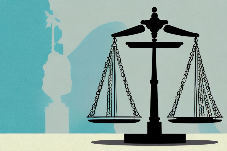 A symbolic balance scale where on one side there's a document symbolizing bankruptcy and on the other side