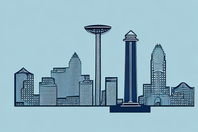 The atlanta skyline with a balance scale superimposed on it