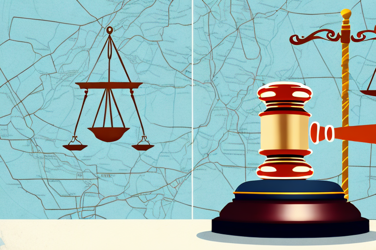 A gavel resting on a map of columbia