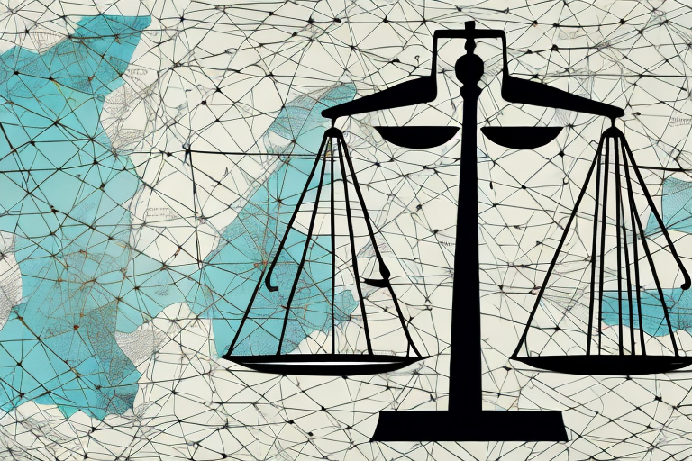 The scales of justice balanced evenly on a map of michigan
