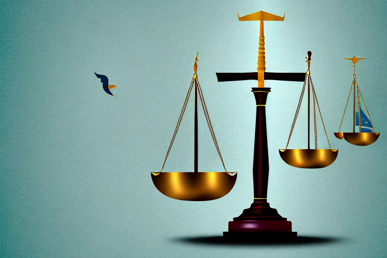 The scales of justice balanced on a texas state outline