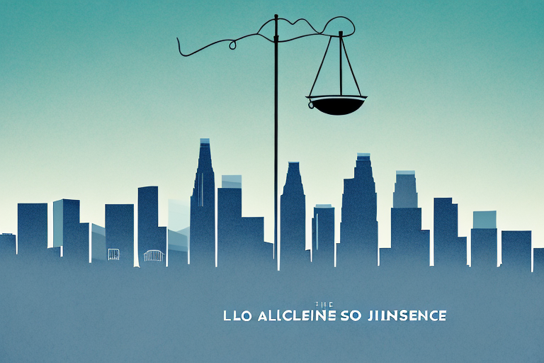 The los angeles skyline with a balance scale