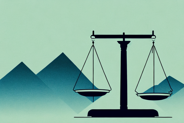 The colorado landscape with a balance scale symbolizing justice prominently featured