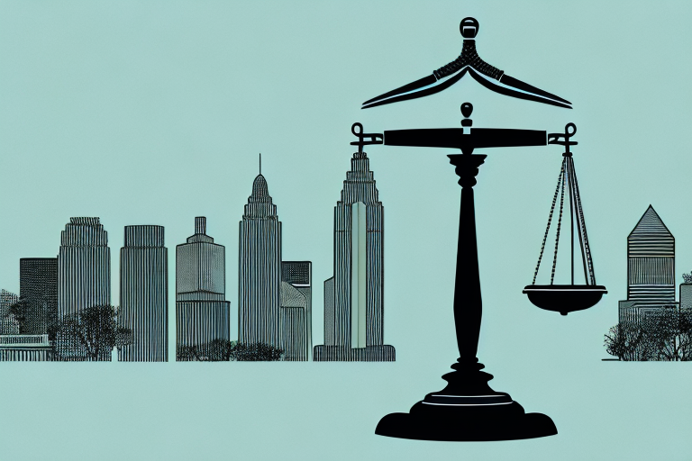 A symbolic balance scale where on one side there's a car and on the other side there's a gavel