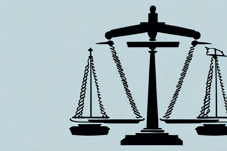 A symbolic balance scale with the illinois state outline on one side and an icon of a justice gavel on the other side