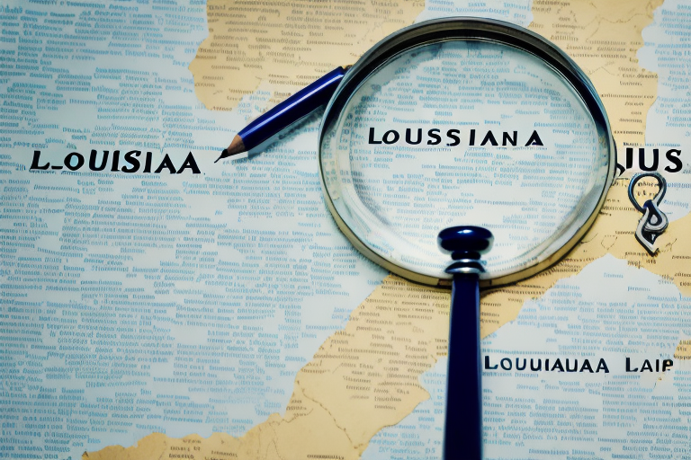 A symbolic scale of justice placed on a map of louisiana