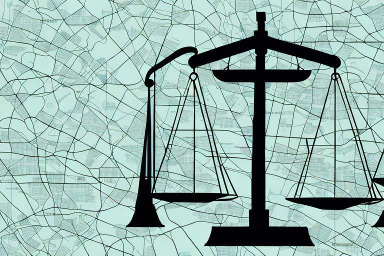 The scales of justice balanced on a map of pittsburgh