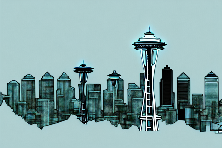 The seattle skyline with a balance scale superimposed over it