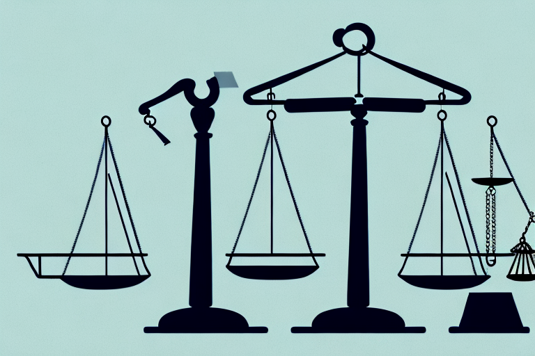 A balanced scale with a law book on one side and prison bars on the other