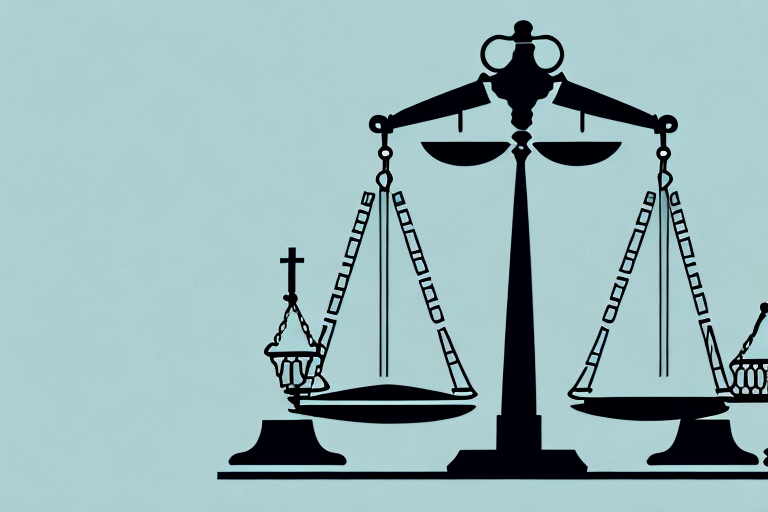 A symbolic balance scale with law books on one side and a magnifying glass on the other