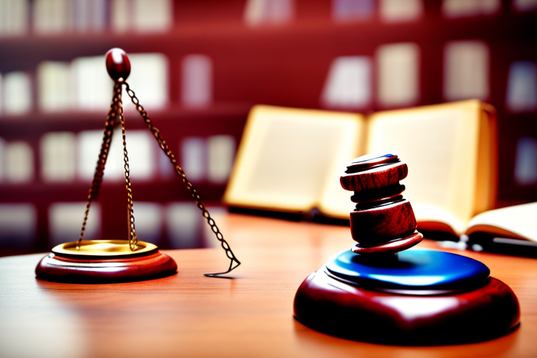 A classic wooden gavel resting on a book symbolizing law