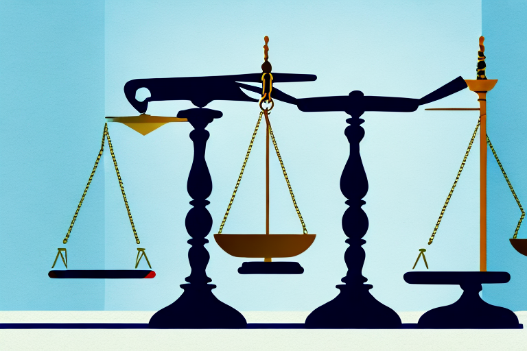A balance scale with a gavel on one side and a passport on the other