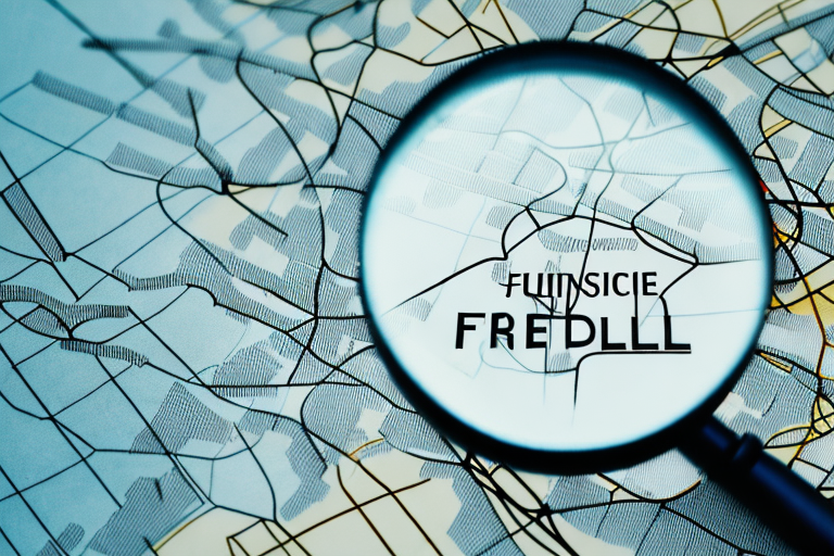 A magnifying glass hovering over a map of freehold