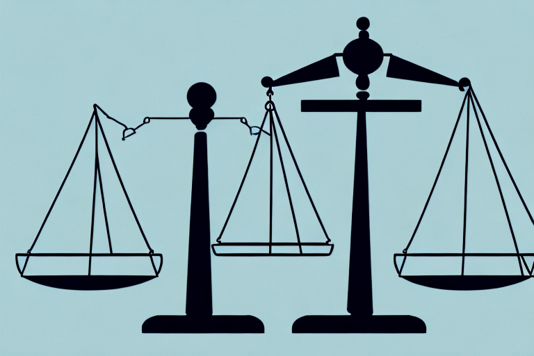 A balance scale where on one side there are legal documents and on the other side