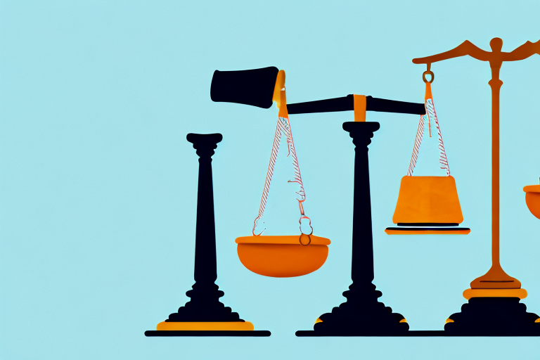 A balanced scale with a gavel on one side and a stack of law books on the other