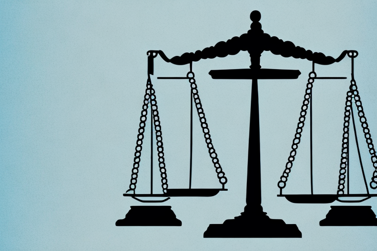 A symbolic justice scale balanced on a bronx cityscape
