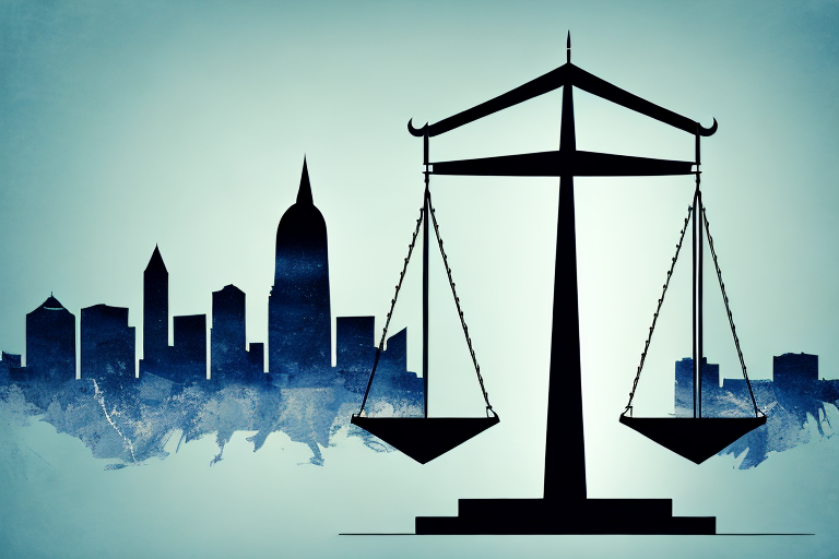 A symbolic balance scale with the washington pa skyline in the background