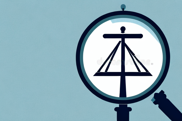 A symbolic scale of justice with a magnifying glass over it