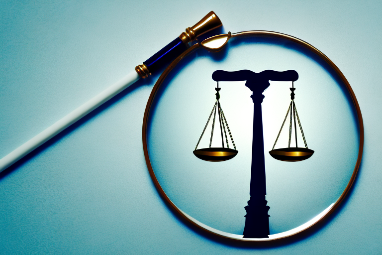 A balanced scale of justice with a magnifying glass
