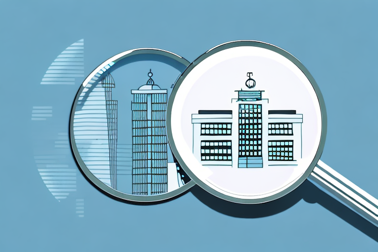A magnifying glass hovering over a cityscape