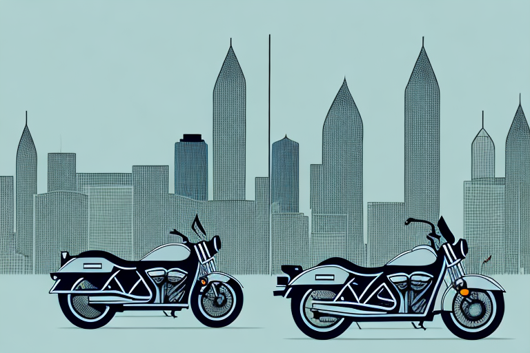 A motorcycle leaning against a scale of justice