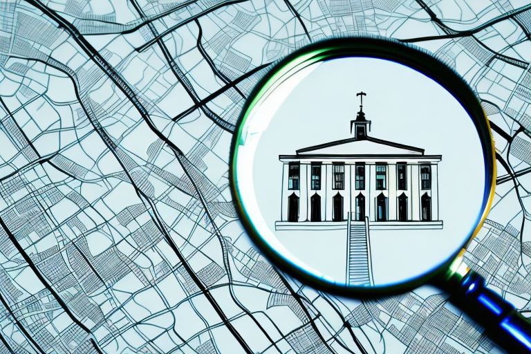 A magnifying glass hovering over a city map
