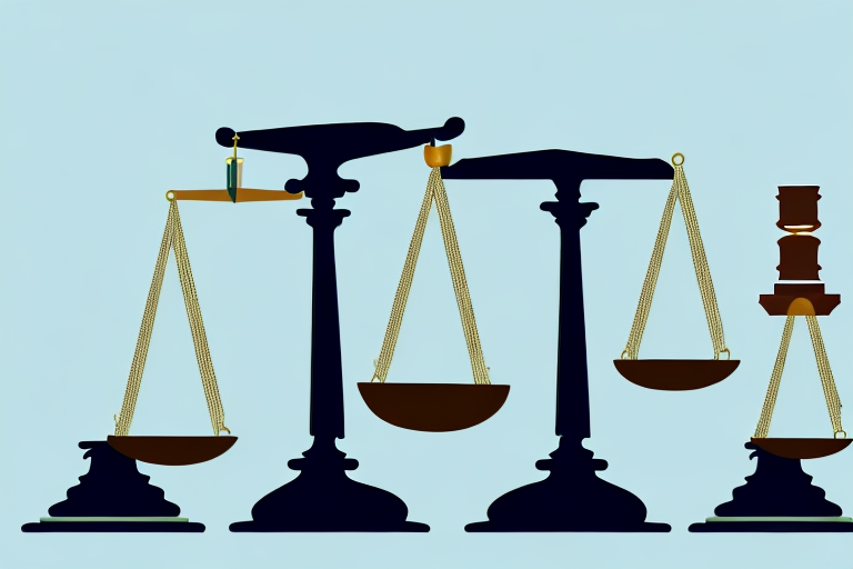 A balanced scale with a gavel on one side and a child's toy on the other