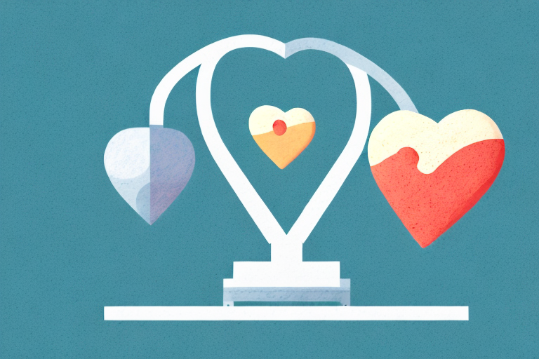 A balanced scale with a heart on one side and a house on the other