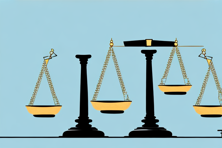 A balanced scale with a gavel on one side and a house on the other