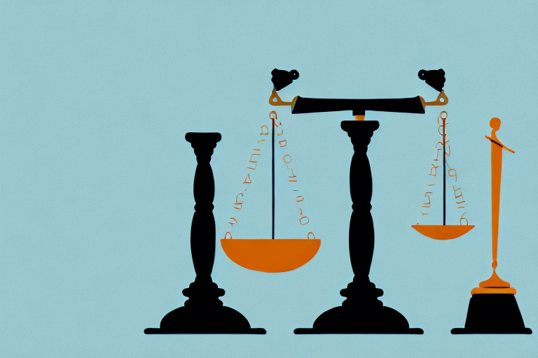 A balanced scale with a gavel on one side and a capsule pill on the other