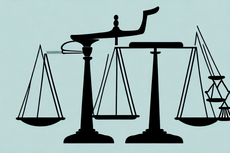 A balanced scale with a gavel on one side and a silhouette of a young tree on the other side