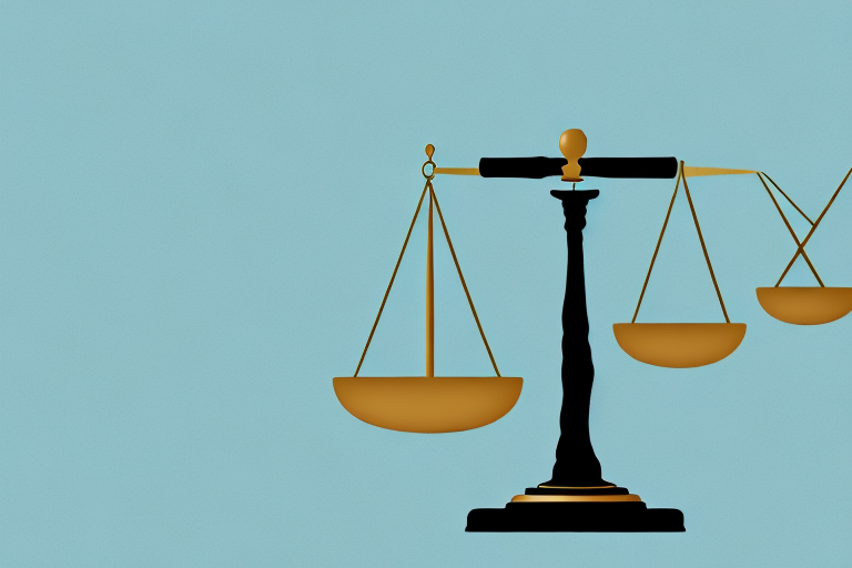 A balance scale with a house on one side and a gavel on the other
