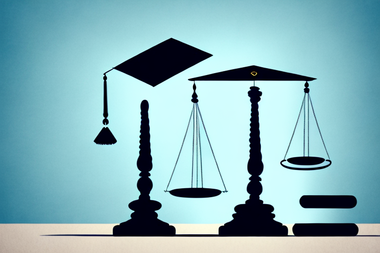 A balance scale with books and graduation cap on one side