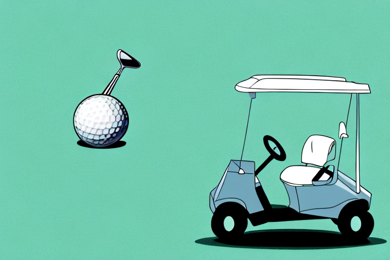 A golf cart tipped over near a hazard on a golf course