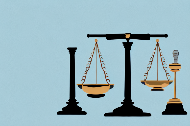 A balanced scale with a gavel on one side and a crutch on the other