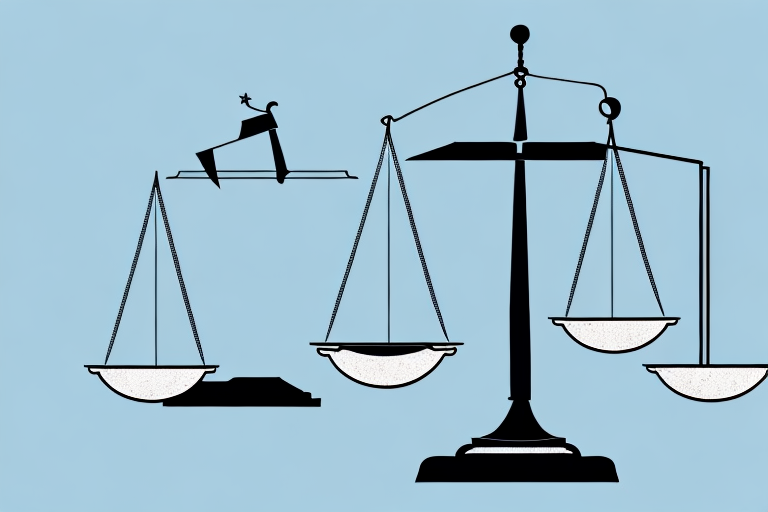 A symbolic balance scale with a car on one side and a courthouse on the other