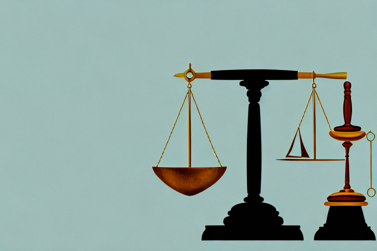 A balanced scale where one side has a house symbolizing property and the other side has a gavel symbolizing law