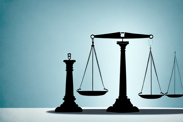 A balanced scale with a gavel on one side and a briefcase on the other