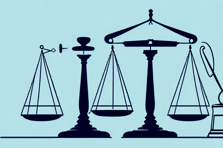 A balanced scale with a briefcase on one side and a gavel on the other